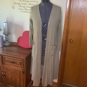 LULAROE | Sarah Longline Layering Duster Yellow White Black Stripe Pockets | M